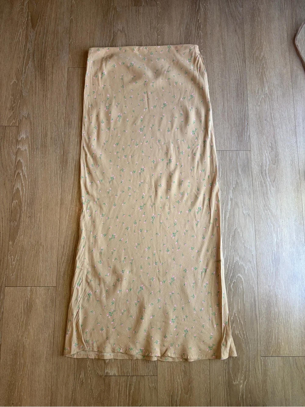Wild Fable Tan Midi Skirt with Pink & Green Flower Details NWT